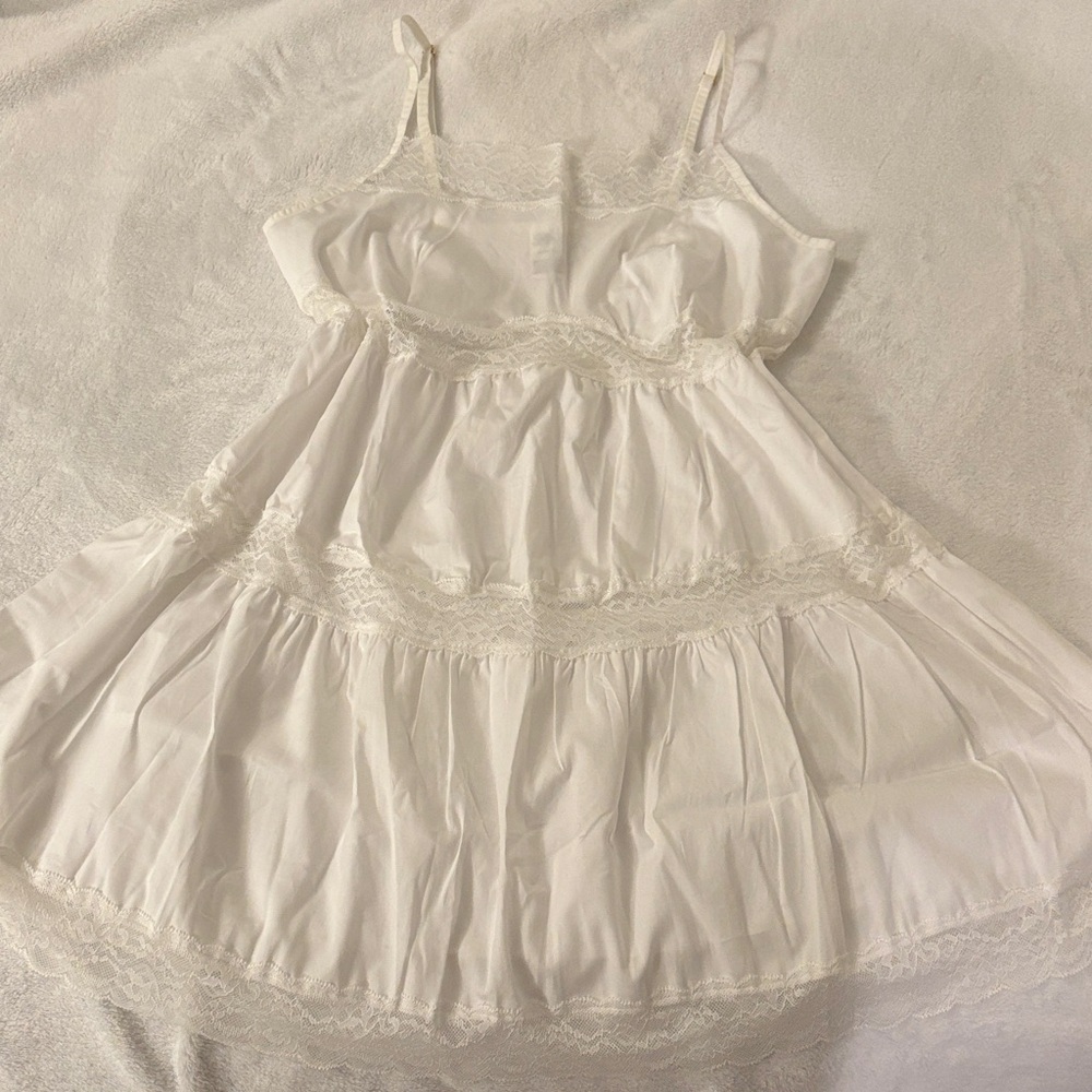 Frankie's Bikinis White Lace Tiered Slip Dress